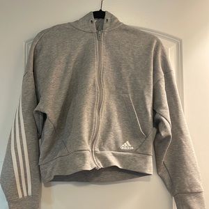 Adidas gray with white strip zip up hoodie small